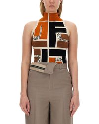 Fendi - Patterned Top With A Stand-up Collar, - Lyst