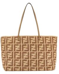 Fendi - Ff Raffia Crochet Roll Large Shopper Bags - Lyst