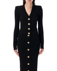 Balmain - Long Sleeves Ribbed And Cable-Knit Cardigan - Lyst
