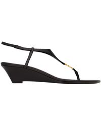 Saint Laurent - Cassandra Smooth Leather Wedge Sandals Shoes - Lyst