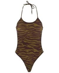 The Attico - Swimsuit With Halterneck With Tie And All-Over Print - Lyst