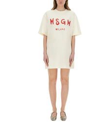 MSGM - Short Dress With Logo - Lyst