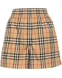 Burberry - Check Motif Cotton Shorts - Lyst