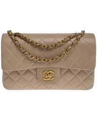Chanel Beige Quilted Leather Small Classic Double Flap Bag - Natural