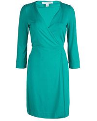 Diane von Furstenberg Green Knit New Julian Two Mini Wrap Dress S