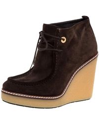 Moncler Brown Suede Celie Lace Up Wedge Ankle Boots Size 37