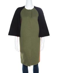 Fendi Colorblock Panelled Wool Cape Style Boxy Coat - Green