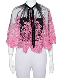 Dolce & Gabbana Black & Pink Guipure Lace Sheer Cape