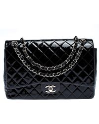 Chanel Black Quilted Patent Leather Maxi Classic Double Flap Bag
