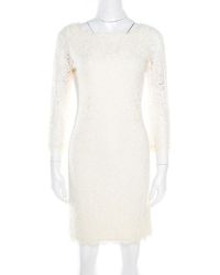 Diane von Furstenberg Cream Long Sleeve Zarita Lace Dress S - White