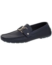 Louis Vuitton Dark Blue Textured Leather Montaigne Slip On Loafers Size 42