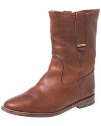 Burberry Tan Leather Mid Calf Flat Boots Size 37 - Brown