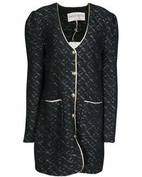 Emilio Pucci Black Wool Lurex Knit Detail Coat
