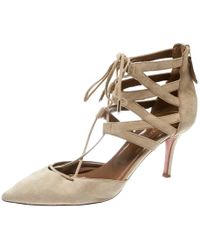 Aquazzura Beige Suede Belgravia Lace Up Pointed Toe Court Shoes 41 - Natural
