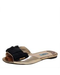prada raffia bow flat slide sandals