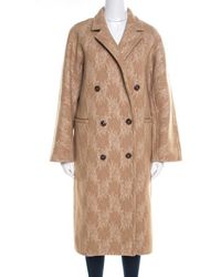 Max Mara Sfilata Brown Camel Hair Lace Embroidered Double Breasted Salice Overcoat S