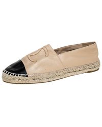 Chanel Beige/black Leather Cc Espadrilles Size 36 - Natural