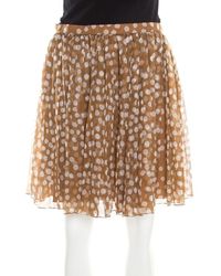 Dior Brown Polka Dotted Silk Chiffon Gathered Skirt M