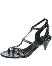 Burberry Black Leather Studded Hansel Cone Heel T Strap Sandals Size 38.5
