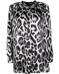 Lanvin Multicolor Leopard Print Long Sleeve Silk Blouse S
