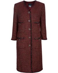 Chanel Red Knee Length Tweed Jacket Xxl