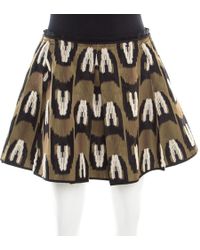 Louis Vuitton Green Fuzzy Wool Embroidered Pleated Jacquard Mini Skirt S
