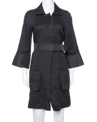 Chloé Black Linen Satin Detail Knee Length Coat