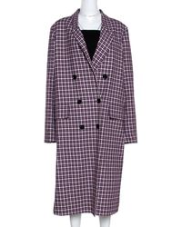 Burberry Burgundy Plaid Check Cotton Double Breasted Coat - Purple