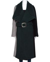 Chloé Chloé Colorblock Wool Blend Belted Long Coat - Green