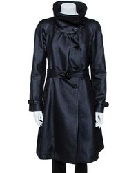 Armani Metallic Black Wool Belted Trench Coat