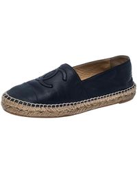 Chanel Navy Blue Leather Cc Espadrilles Size 39