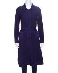 Dior Purple And Black Chunky Knit Button Front Wool Coat