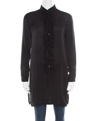 Etro Black Sheer Silk Ruffle Front Tunic Top