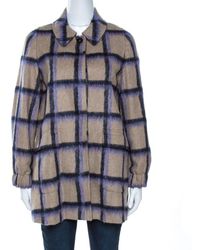CH by Carolina Herrera Beige Alpaca Trim Windowpane Check Coat - Natural