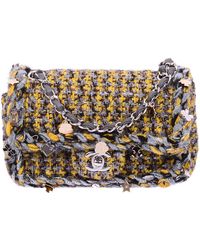 Chanel Grey & Yellow Small Tweed Braid Charms Flap Bag - Gray