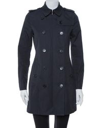 Burberry Midnight Blue Gabardine & Jacquard Lapel Detail Trench Coat