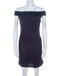 M Missoni Multicolour Patterned Lurex Knit Off Shoulder Dress M - Blue