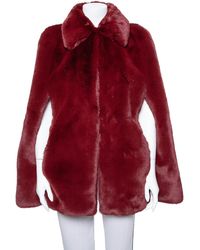 Burberry Burgundy Faux Fur Collared Cape Jacket