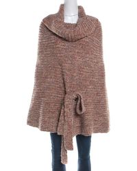 ESCADA Multicolour Chunky Knit Alpaca Blend Turtleneck Cape - Brown
