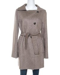 Max Mara Light Brown Cashmere Double Breasted Hand Cut Coat M