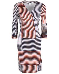 Diane von Furstenberg Irreguar Striped Silk Jersey New Julian Two Wrap Dress M - Multicolour