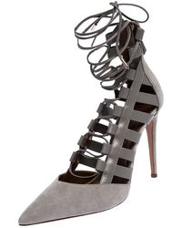 Aquazzura Aquazurra Grey Suede And Leather Amazon Cut Out Strappy Pointed Toe Court Shoes Size 40.5 - Gray