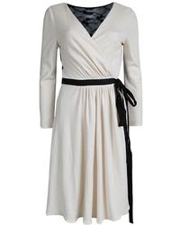 Diane von Furstenberg Monochrome Lace Detail Seduction Wrap Dress L - White