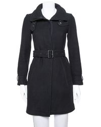 Burberry Brit Black Wool Belted Rushworth Mid Length Coat