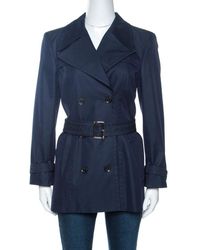 Gucci Navy Blue Cotton Belted Double Breasted Coat