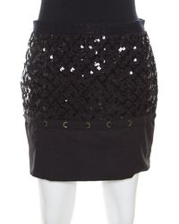 Louis Vuitton Black Sequin Grid Embellished Eyelet Lace Panelled Mini Skirt S