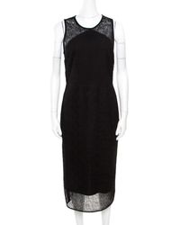 Diane von Furstenberg Black Twig And Basketweave Lace Panelled Sleeveless Midi Dress M