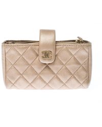 Chanel Beige Quilted Leather Iphone Pouch - Natural
