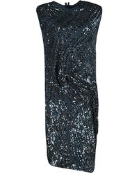 Lanvin Teal Blue Sequined Draped Sleeveless Dress S