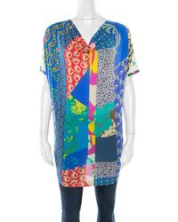 Etro Multicolour Printed Jersey Draped Neck Top M